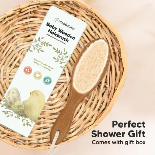 Miniatura 9 de Cepillo de madera para el pelo del bebé para niñas y niños, cepillo de cuna para bebés, cerdas suaves de cabra, peine perfecto para el cuero Nogal