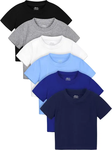 Poroka Paquete de 6 camisetas de manga corta para bebés y niños pequeños, camisetas de algodón con cuello redondo para niños pequeños