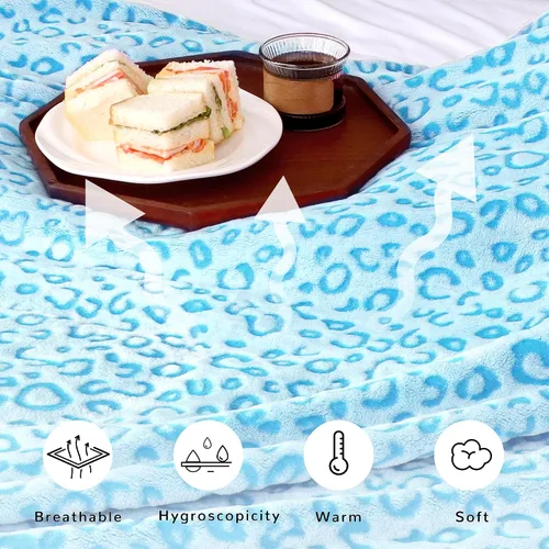 Miniatura 7 de Manta de felpa de vellón de leopardo azul, suave, mullida, acogedora, manta de franela para sofá y sofá, ligera para todas las estaciones