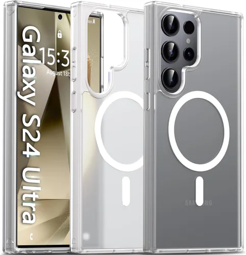 Miniatura 20 de Oterkin Funda magnética para Samsung Galaxy S24 Ultra mate, funda para teléfono S24 Ultra compatible con MagSafe, esmerilada, translúcida, a prueba