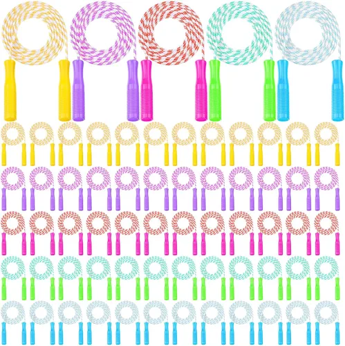 Miniatura 9 de Aoriher Cuerda de saltar para niños, cuerdas de rayas con asas de plástico, 8.2 pies, nailon ajustable, pesado, trenzado, cuerda de saltar