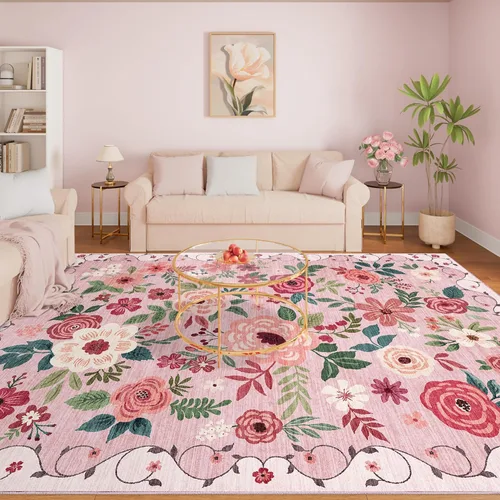 Miniatura 13 de DUKINO Alfombra de área de 6 x 9 pies, alfombra floral para sala de estar, ligera, antideslizante, lavable, alfombra de interior de pelo bajo