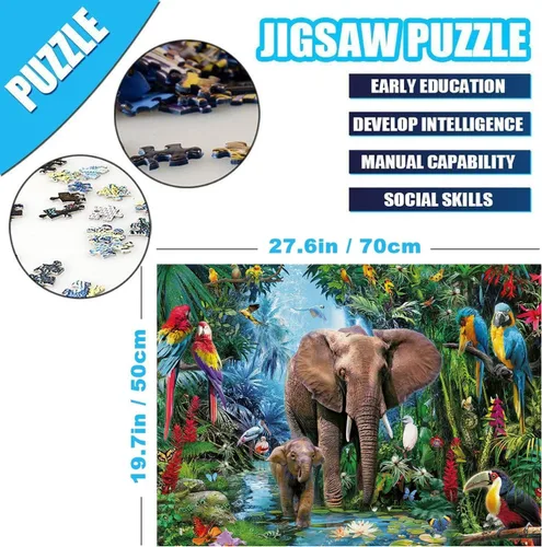 Miniatura 2 de Rompecabezas para adultos de 1000 piezas para adultos, loro elefante y bosque lluvioso de 27.56 x 19.69 pulgadas, rompecabezas de 1000 piezas
