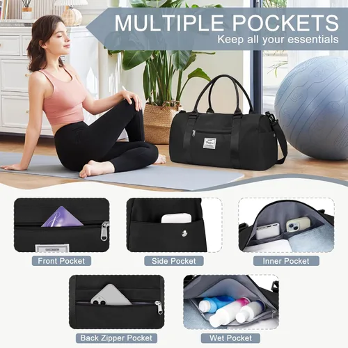 Miniatura 4 de Bolsa de gimnasio para mujeres y hombres con compartimento para zapatos, bolsa de lona deportiva para artículos personales, bolsas de viaje pequeñas