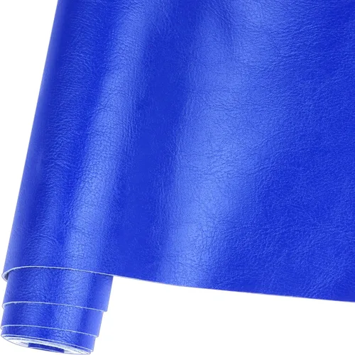 Rollo de hojas de piel sintética de color liso liso de 12 x 53 pulgadas, muy adecuadas para hacer manualidades, aretes de cuero, lazos, costura Azul