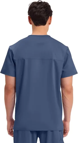 Miniatura 3 de Cherokee WW670 - Camiseta médica para hombre con cuello en V con 3 bolsillos, detalles de punto, suave, duradera, transpirable, tela elástica de 2