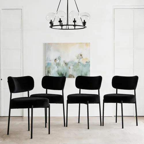 Miniatura 4 de Juego de 2 sillas de comedor negras Stabrech, sillas de comedor con respaldo curvo, sillas de comedor modernas de bouclé tapizadas para la sala