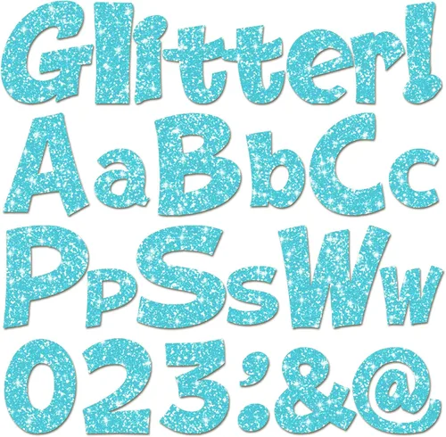 Miniatura 27 de Colarr 144 letras con purpurina para tablero de anuncios para el aula, números, símbolos de puntuación, letras troqueladas de 4 pulgadas con punto