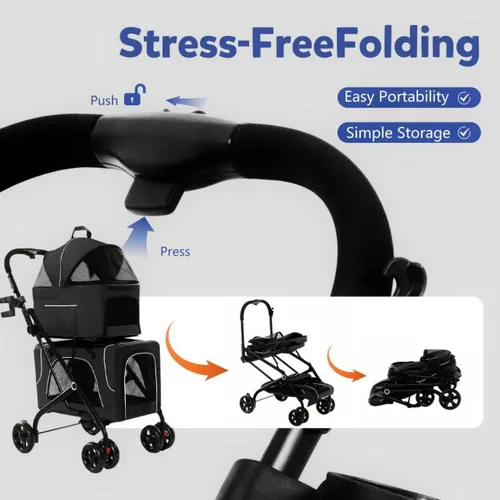 Miniatura 6 de Cochecito doble para perros con portavasos, cochecitos plegables 3 en 1 para gatos con 2 transportadores desmontables, cinturón de seguridad, funda