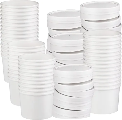 Miniatura 17 de Paquete de 25 recipientes de sopa de 8 onzas con tapas, taza de sopa de papel desechable, recipientes de papel para alimentos con tapas, recipiente