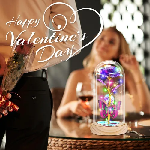 Miniatura 5 de Otlonpe Lámpara de flor de rosa artificial preservada, regalos para mujeres para cumpleaños, Navidad, San Valentín, día de la madre, 7.7 pulgadas