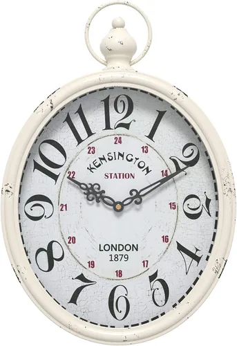 Menterry Reloj de Pared Retro Ovalado, Estilo Rústico Vintage, Diseño Antiguo Blanco, Funciona con Pilas, Decoración Silenciosa, Relojes de Pared