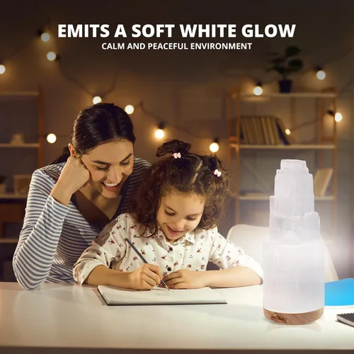 Miniatura 5 de Himalayan Glow Lámpara de cristal selenita de 7.9 in, estación de carga marroquí curvada a mano, cristales y piedras curativas, cable eléctrico