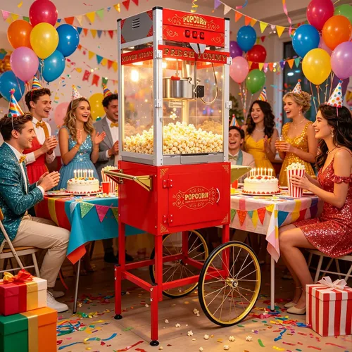Miniatura 25 de Máquina comercial de palomitas de maíz con carrito y ruedas, máquina para hacer palomitas de maíz con hervidor de acero inoxidable de 24 onzas, Rojo