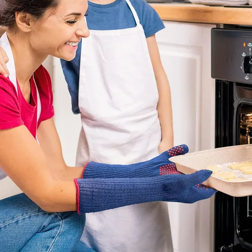 Miniatura 5 de MIG4U Guantes de parrilla para barbacoa, guantes de horno de 500 grados, resistentes al calor, con puntos de silicona antideslizantes de grado Azul