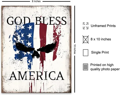 Miniatura 2 de Decoración de pared con la bandera estadounidense The Punisher - Decoración patriótica - Letrero de Dios bendiga Estados Unidos - Arte de pared