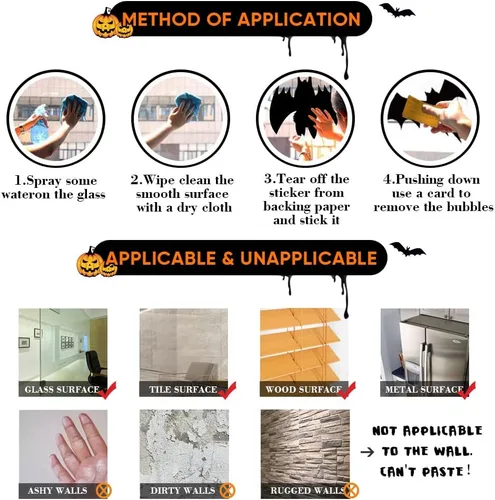 Miniatura 6 de Decoraciones de silueta de ventana de Halloween - Lindas calcomanías de silueta de monstru
