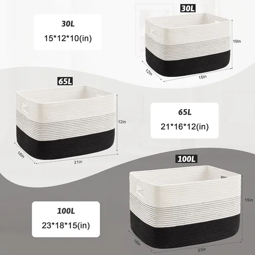 Miniatura 5 de Artfeel - Cesta de manta rectangular, cestas tejidas para almacenamiento, cesta de lavandería de 30L para decoración de guardería, cesta