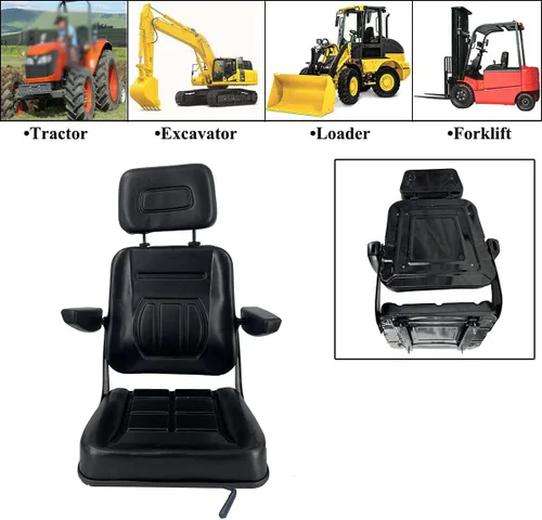 Miniatura 7 de Asiento universal para carretilla elevadora para cortacésped de jardín, asiento de suspensión plegable estilo Komatsu con reposabrazos y pista
