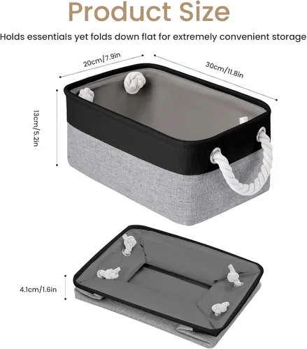 Miniatura 4 de Cestas de almacenamiento para estantes de 11.8 x 7.9 x 5.2 pulgadas, contenedores de almacenamiento plegables de tela con asas, organizador