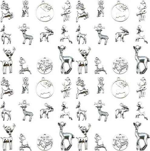 Sailanzi 60pcs Alloy Ancient Silver Deer Series Pendant Jewelry Making DIY Keychain Earrings Pendant Various Design Charms for Jewelry Making M366