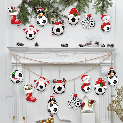 Miniatura 7 de Chunful 24 piezas Adornos de fútbol para árbol de Navidad, adornos de pelotas deportivas de acrílico colgantes para decoración de árbol de Navidad