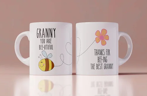 Taza de café con texto en inglés "Granny You Are Bee-Utiful Beautiful", con mensaje personalizado, ilustración de abeja linda, regalo para el día de