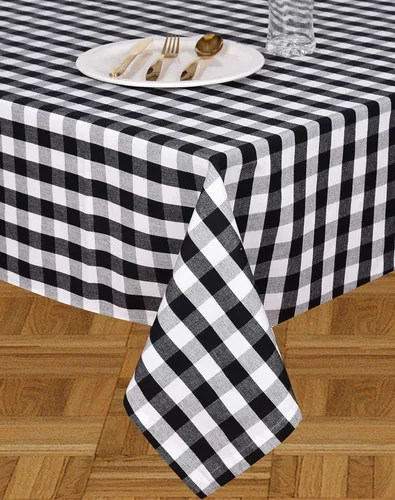 Miniatura 2 de Urban Villa - Mantel de mesa 100 % algodón, para uso diario, cenas familiares o fiestas en interiores o exteriores, a cuadros, color negro/blanco