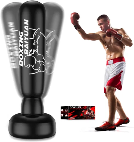 Standing Punching Bag for Adults Teens, Inflatable Boxing Bag with Stand, Kick Boxing Training Equipment for MMA, Muay Thai, Kickboxing