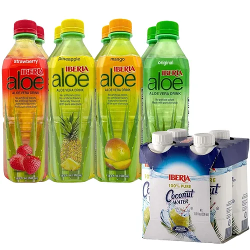 Miniatura 4 de Iberia Agua de coco 100% natural de 11.1 onzas (paquete de 4) + bebida de jugo de aloe vera Iberia Mango, 9.5 onzas líquidas (paquete de 6)