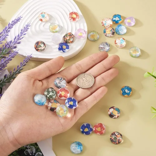 Miniatura 5 de Cabujones de resina de cúpula de flores, ondulación de agua, cabujones de resina semicirculares, adornos de cabujones de espalda plana, 0.630 x
