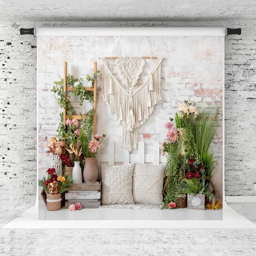 Kate Telón de fondo para fotógrafos bohemio bohemio con flores de primavera para decoración de interiores, 8 x 8 pies