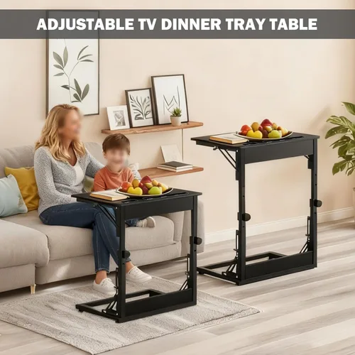 Miniatura 2 de Mesa plegable para TV, mesa de cena de TV, bandejas de TV de altura ajustable para comer en el sofá, mesa auxiliar en forma de C con ranuras