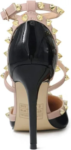 Miniatura 6 de Eithy Sandalias de verano con tiras de tacón medio y alto para mujer, con puntera puntiaguda, para fiestas, uso diario, sandalias de noche, Oro