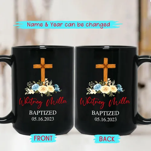 Miniatura 2 de Personalized Baptism Coffee Mug Gift With Baby Name & Date Baptized, Customized Baby Baptism Christening Black Ceramic Mug Gift For Dad Mom