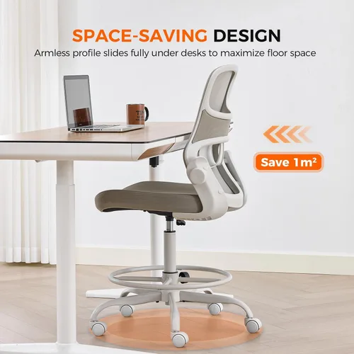 Miniatura 4 de Silla de dibujo sin brazos, silla de oficina alta con anillo ajustable para el pie y soporte lumbar, silla de escritorio alta de malla ergonómica
