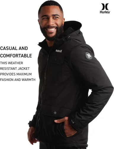 Miniatura 4 de Hurley Chaqueta de Invierno para Hombre - Parka Cálida con Cremallera y Capucha, Forrada de Sherpa, con Múltiples Bolsillos (Tallas S-XL)