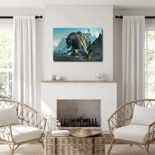 Miniatura 5 de Pintura artística de lobo nórdico Fenrir para pared, decoración estética contemporánea, impresiones en lienzo giclée, decoración de pared para sala