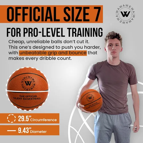 Miniatura 4 de WAWAWEWA Baloncesto silencioso oficial tamaño 7 (29.5 pulgadas), baloncesto interior silencioso sin aire para regates de bajo ruido, práctica