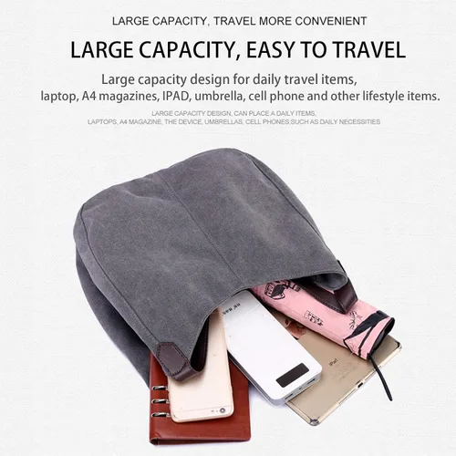 Miniatura 4 de Bolsa de lona para mujer, estilo casual, con múltiples bolsillos, para ir de compras, senderismo, viajes y trabajo