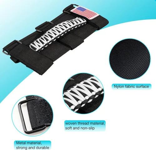 Miniatura 3 de GAIZON Paquete de 4 asas de agarre para barra de rollo con diseño de bandera de EE. UU. de paracord, reemplazo para Jeep Wrangler YJ TJ JK JL, Blanco