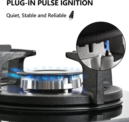 Miniatura 3 de Estufa de gas superior de 4 quemadores de 24 pulgadas, estufa de gas de vidrio incorporada, estufa convertible de gas neutro propano, estufa