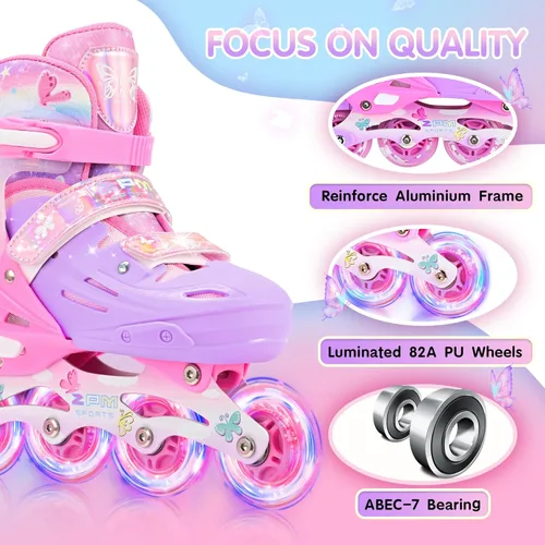 Miniatura 5 de 2PM SPORTS Patines en línea para niños y niñas de edades 5-8, 8-12, 3-5, 4-8, 6-12 con ruedas que se iluminan, patines de ruedas ajustables