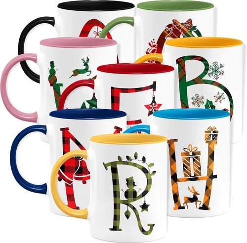 Miniatura 3 de Tazas de café con iniciales de Navidad 2024 de 11 o 15 onzas, 9 cuadros diferentes, personalizadas, 7 colores opcionales, regalo de Navidad 2024