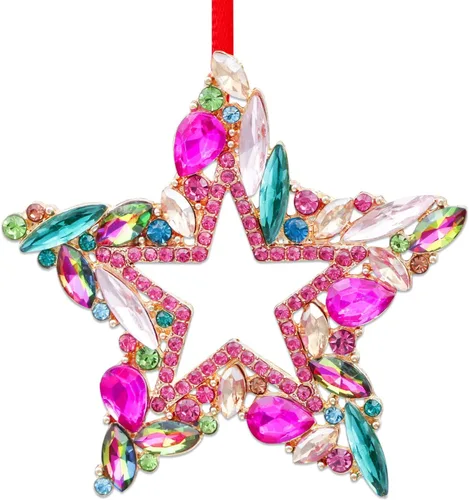 WaaHome Adornos de Navidad de Estrellas Iridescentes Adornos de Estrella de Navidad de Metal Adornos de Estrella Colgante para Árbol de Navidad
