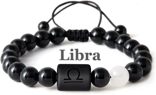 Pulsera con signos del zodiaco para hombres y mujeres, 0.315in, piedra de ónice negra natural, constelación, horóscopo trenzado, pulseras de cuentas