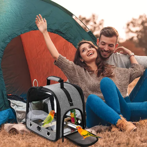 Miniatura 6 de Bolsa transportadora de pájaros jaula de viaje para pájaros con soporte, transportador de pájaros pequeño para loro, bolsa de viaje portátil
