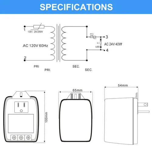 Miniatura 5 de Hotop Transformador de 24 voltios, transformador de CA de 40 VA, enchufe con fusible PTC, compatible con timbre Ring y termostato compatible