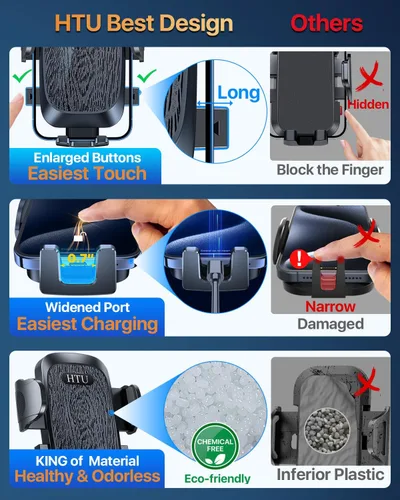 Miniatura 7 de HTU Soporte de teléfono de automóvil con succión más fuerte mejorado, brazo flexible, soporte giratorio para teléfono celular para salpicadero, Negro