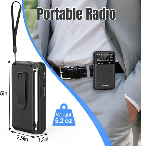 Miniatura 3 de PRUNUS J-211 - Radio portátil AM FM con carga USB C y operada por baterías AA, radio de transistor, fuerte recepción y altavoz claro, conector